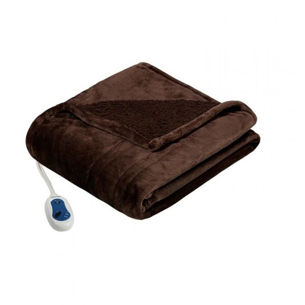 Beautyrest 60 x 70 in. Heated Microlight to Berber Throw Brown BR54